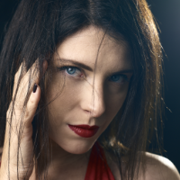 Closeup studio portrait of brunette model