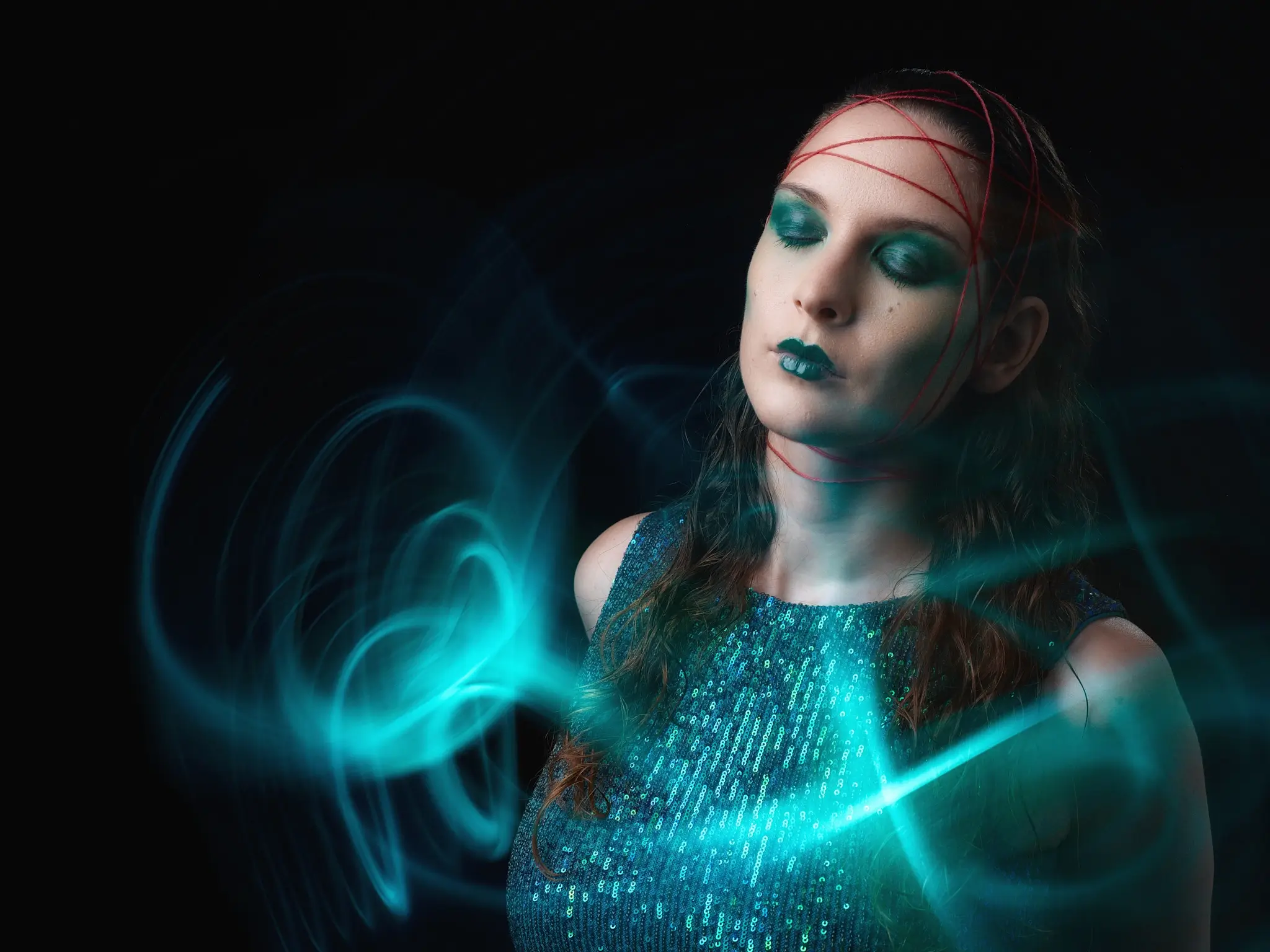 Light painting portrait of model in studio