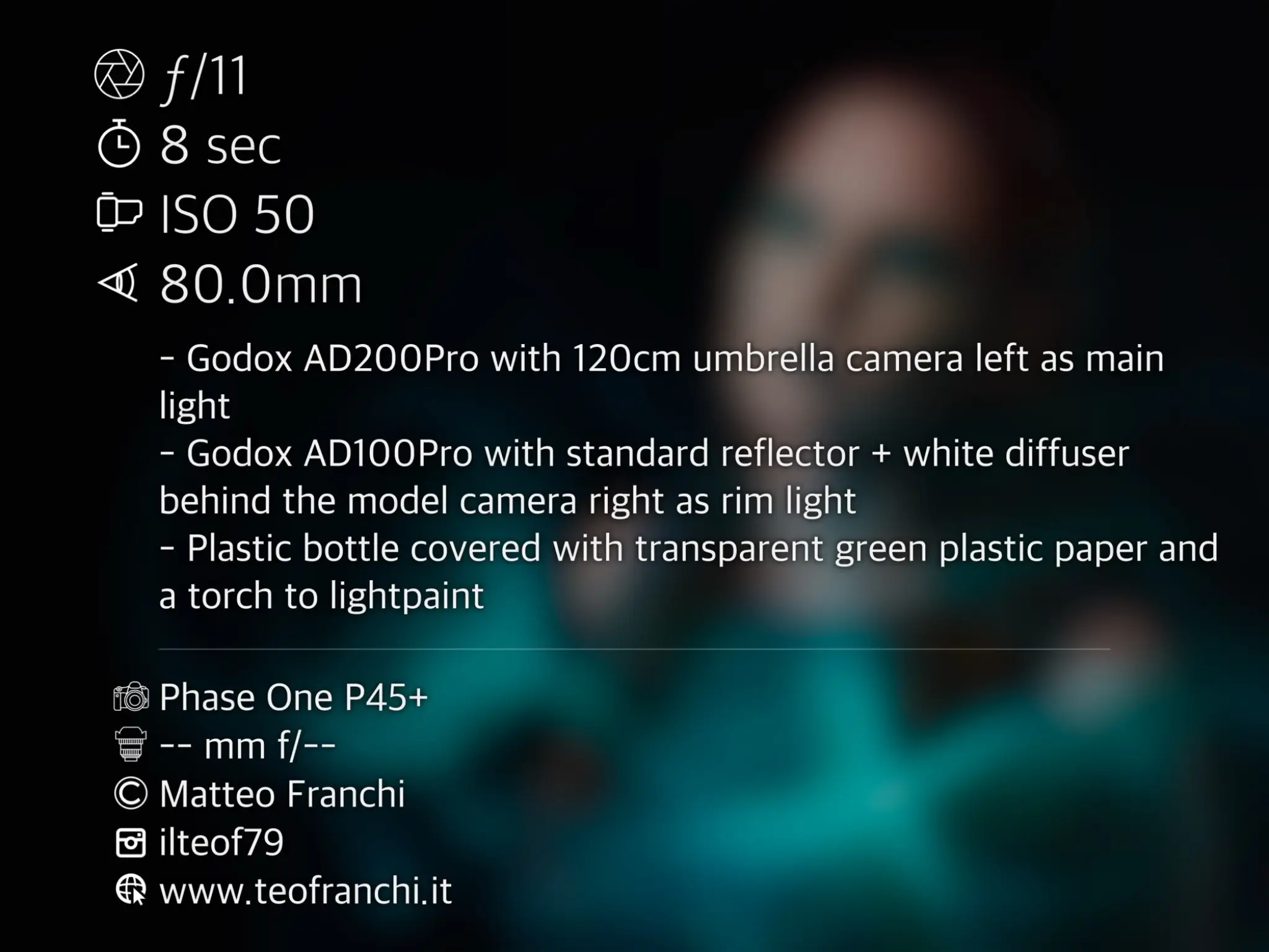 EXIF data for a light painting portrait of model in studio