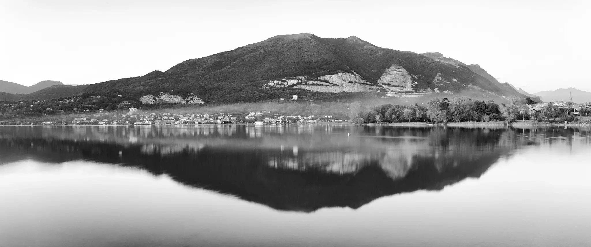 Black and white landscape of a panorama on the Lake of Pusiano.