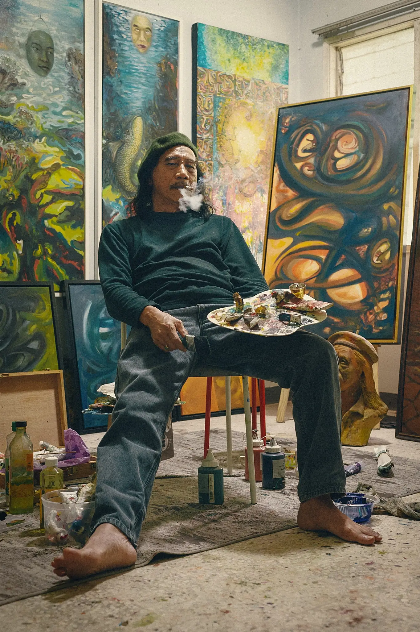 Inside the Photo with the portrait of Malaysian artist S. Amin taken in his studio