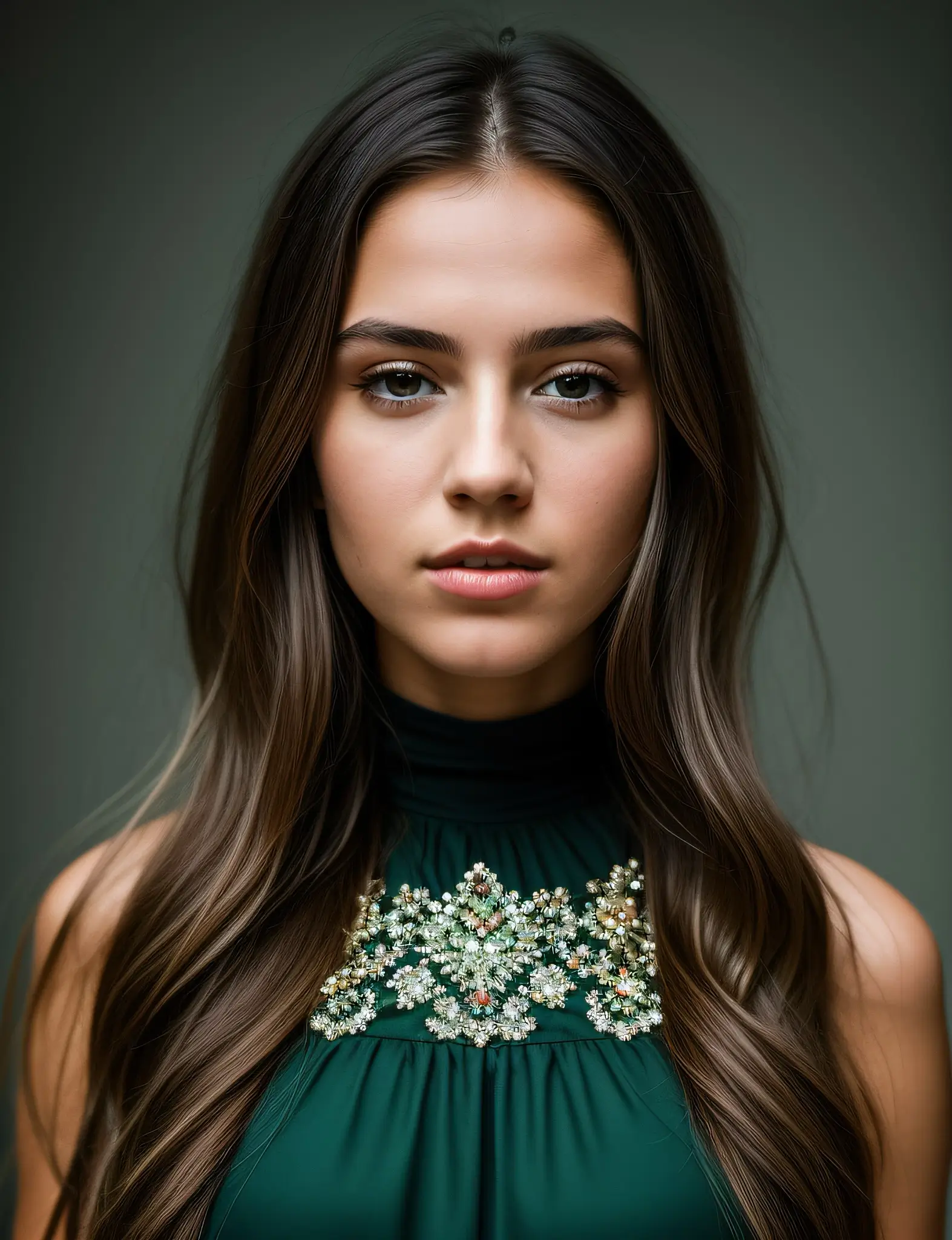 AI generated image of a brunette model in the studio
