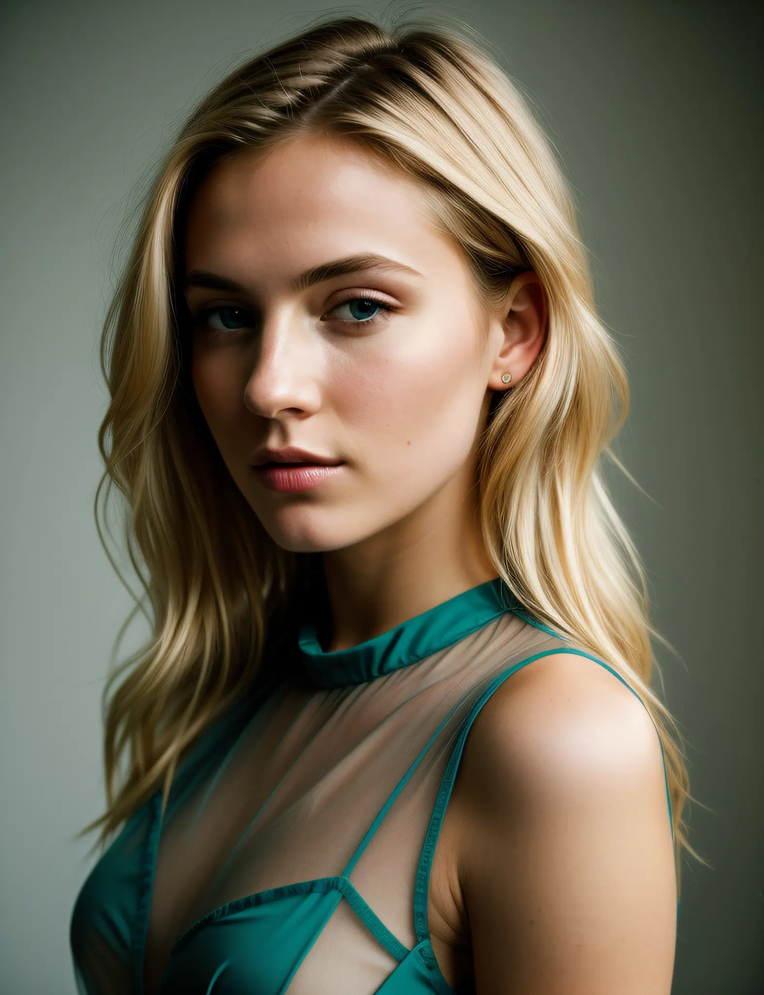 AI generated image of a blonde model in the studio